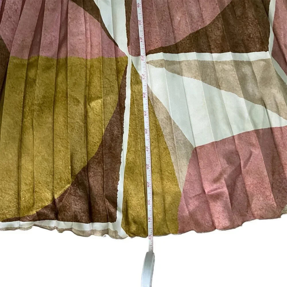 Zara Geometric Print Pleated Midi Skirt – Size M Sustainable Recycled Polyester